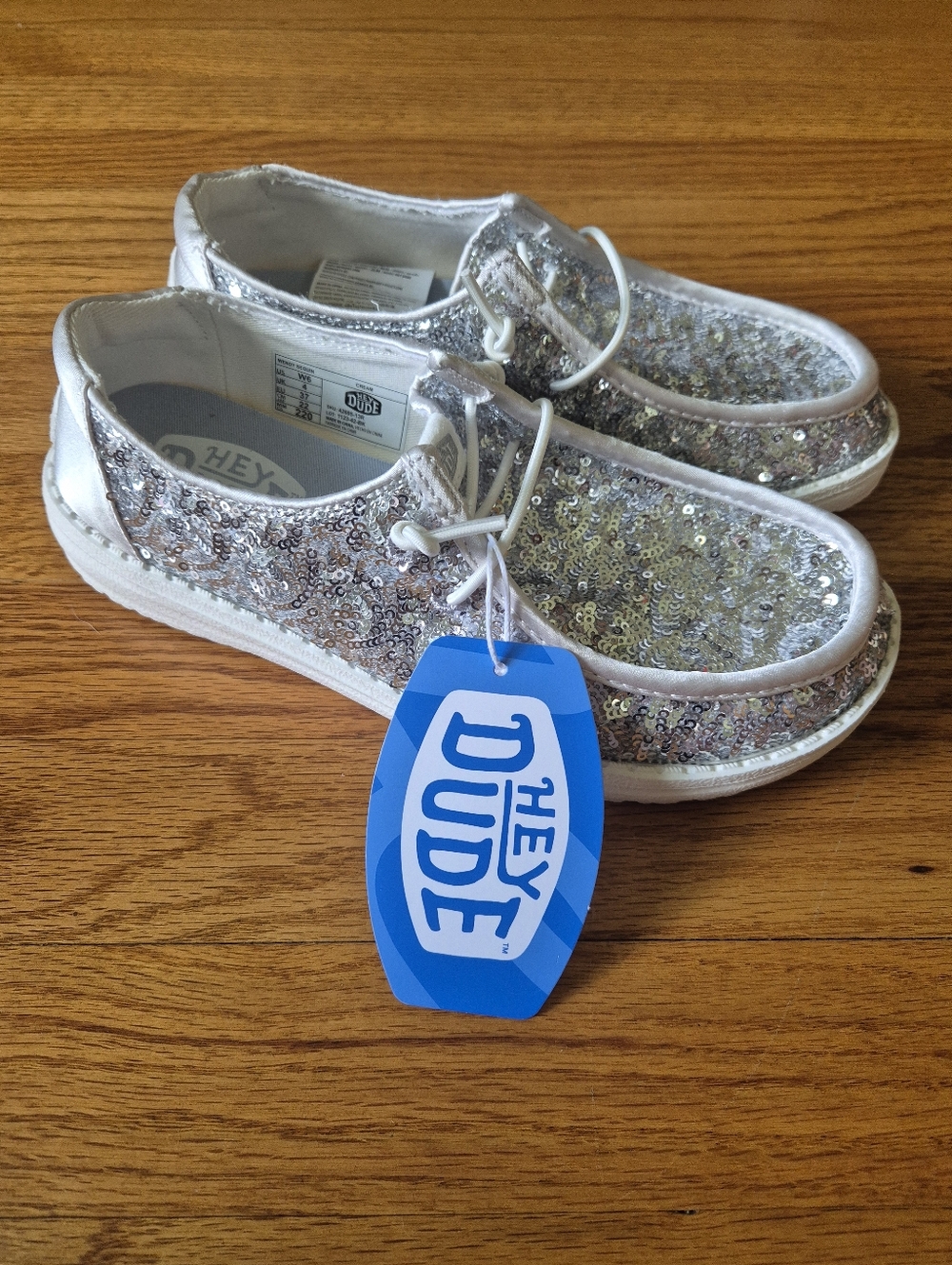 Hey Dude Women's Silver Sequin Slip-On Sneakers, size 6 NWOB